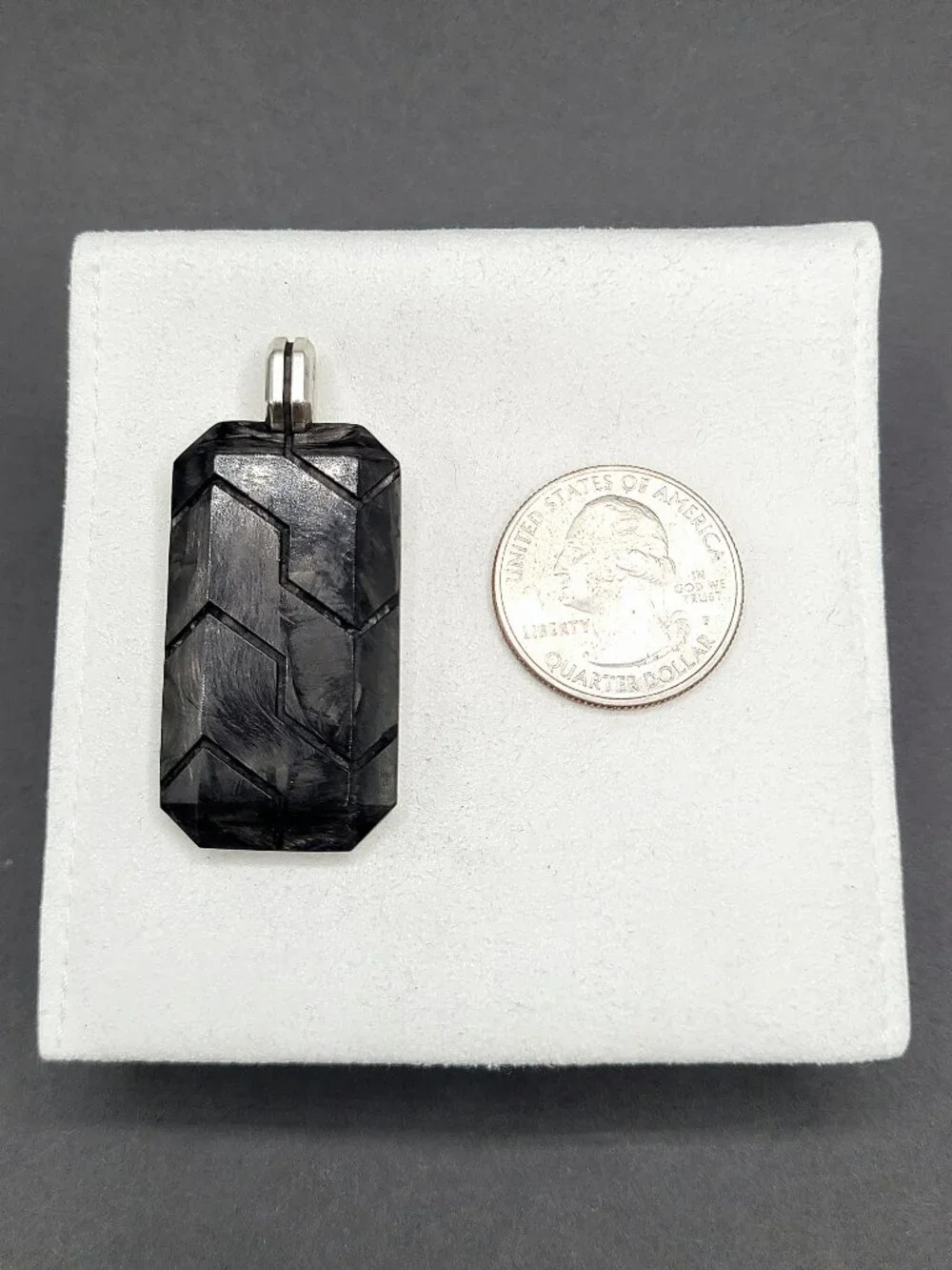 David Yurman Large Forged Carbon Inlay Dog Tag Pendant - 49mm